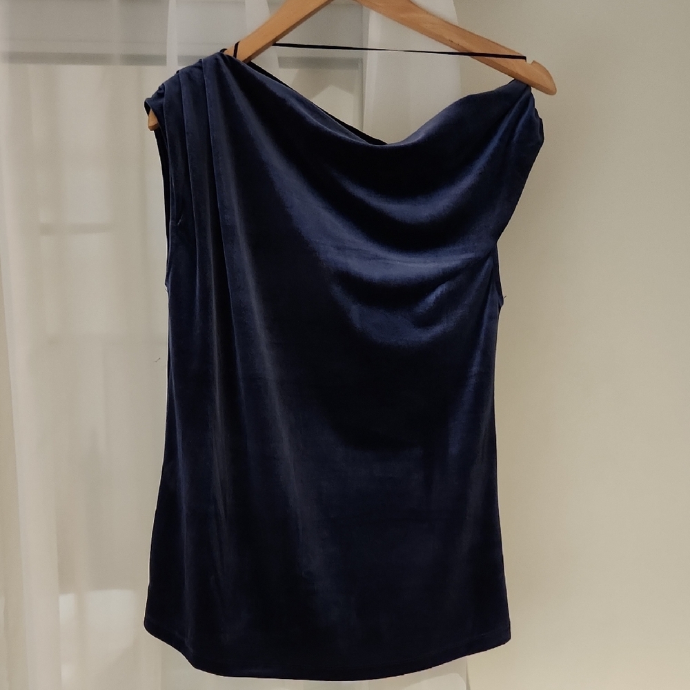 Elegant Navy Blue Women's One Shoulder Top